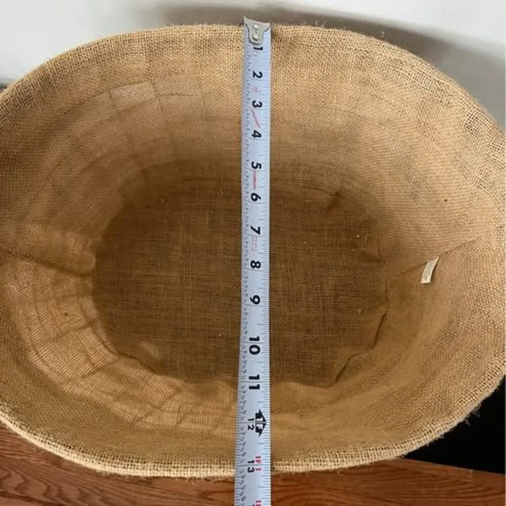 Large wire storage basket with burlap liner